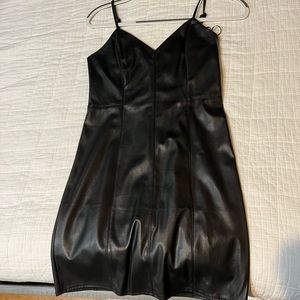 Black leather cocktail dress